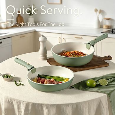 MOEPLSYGreen Nonstick Cookware Set 19-piece induction-ready set with detachable handles, oven safe