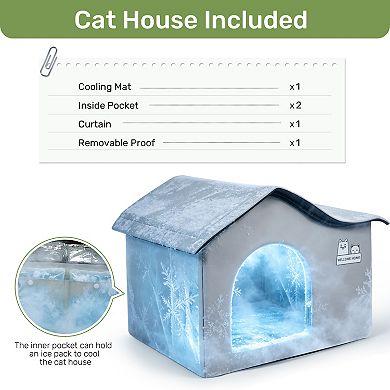 Foldable Outdoor & Indoor Cat Cooling House with Cooling Mat, Grey, Small