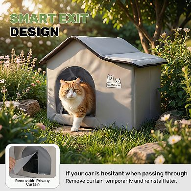 Foldable Outdoor & Indoor Cat Cooling House with Cooling Mat, Grey, Small