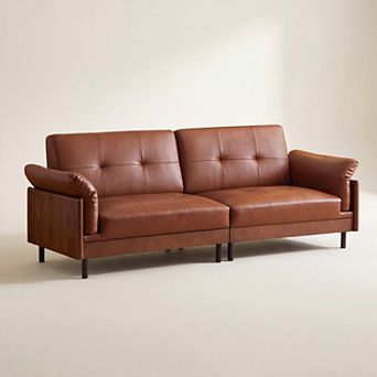 90.6-inch Solid Wood Tufted Couch with Pillow, Luxury Leather Sofa with Deep Seat for Living Room
