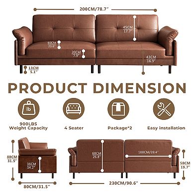90.6-inch Solid Wood Tufted Couch with Pillow, Luxury Leather Sofa with Deep Seat for Living Room