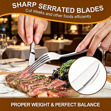 Elegant Hammered 40-Piece Silverware Set, Dishwasher Safe Flatware for 8