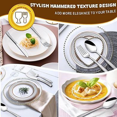Elegant Hammered 40-Piece Silverware Set, Dishwasher Safe Flatware for 8