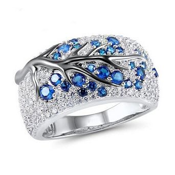 Fashion Shiny Tree Branch Ring of Colorful Crystal Zircon Branch Ring