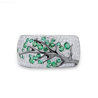 Fashion Shiny Tree Branch Ring of Colorful Crystal Zircon Branch Ring