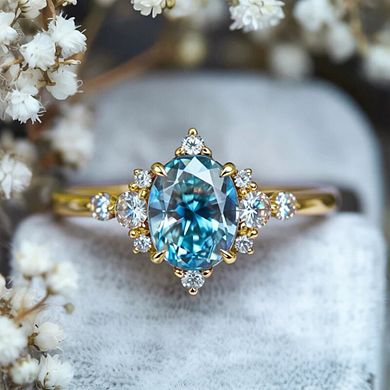 Elegant Oval Sea Blue Synthetic Gemstone Engagement Ring