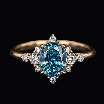Elegant Oval Sea Blue Synthetic Gemstone Engagement Ring
