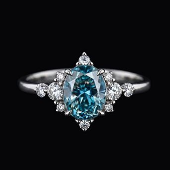 Elegant Oval Sea Blue Synthetic Gemstone Engagement Ring