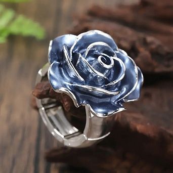 Exquisite Enamel Blue Rose Flower Rings for Women