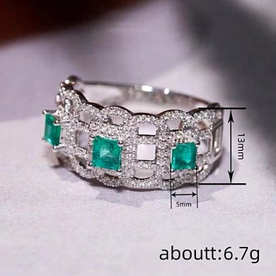 Luxury Green Synthetic Gemstone Hollow Wide Ring