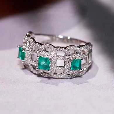 Luxury Green Synthetic Gemstone Hollow Wide Ring
