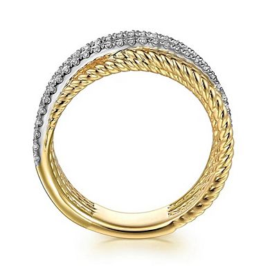 Fashion Two Tone Zirconia Multilayer Intertwined Wide Ring
