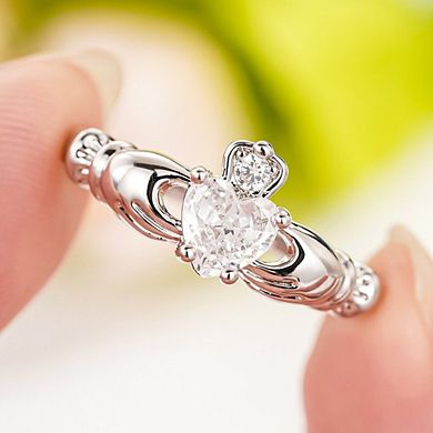 Exquisite Heart Synthetic Gemstone Crown Promise Ring