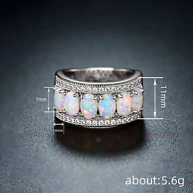 Delicate Oval Synthetic Opal Half Eternity Band Ring