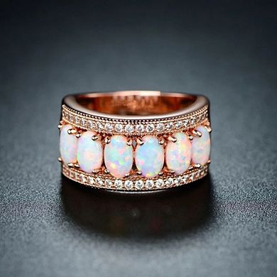 Delicate Oval Synthetic Opal Half Eternity Band Ring