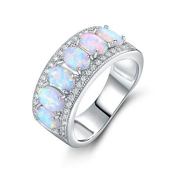 Delicate Oval Synthetic Opal Half Eternity Band Ring