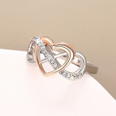 Fashion Inlay Zirconia Two-tone Infinity Heart Ring