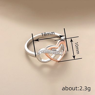 Fashion Inlay Zirconia Two-tone Infinity Heart Ring