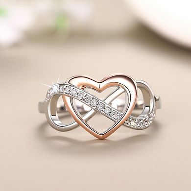 Fashion Inlay Zirconia Two-tone Infinity Heart Ring