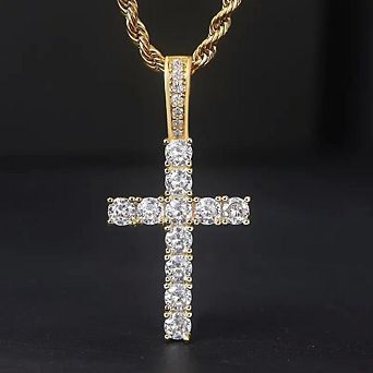 Fashion Luxury Inlay Shiny Zirconia Cross Pendant Necklace