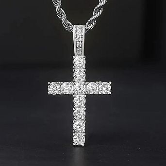 Fashion Luxury Inlay Shiny Zirconia Cross Pendant Necklace