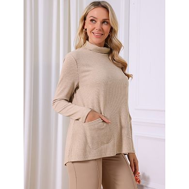 2 Packs Women's Pullover Sweater Turtleneck Fall Winter Top Long Sleeve Knit Tops with Pockets