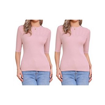 2 Packs Short Sleeve Sweaters for Women's Crew Neck Dressy Casual Work Pullover Shirt Fall Outfits