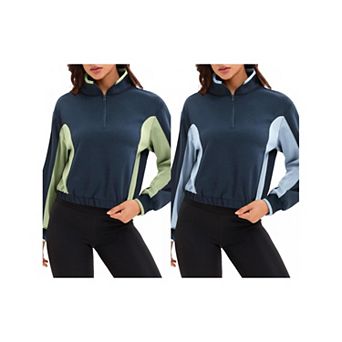 2 Packs Women's Cropped Sweatshirts Half Zip Pullover Long Sleeve Oversized Outfits with Pockets