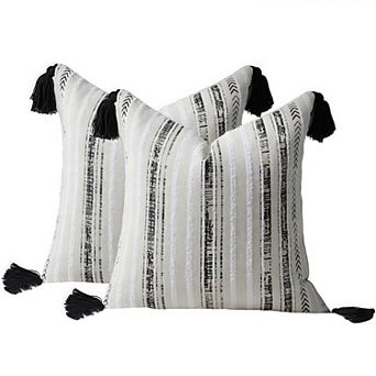 AAW Chenille Striped Jacquard Throw Pillow Cover with Tassels Set of 2