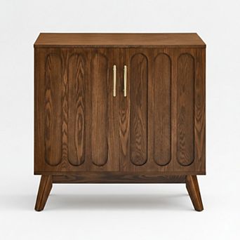 GOMYHOME 31.5" Mid-Century Modern Fluted Sideboard Cabinet, Walnut Wood Storage with Solid Wood Legs