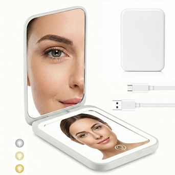 YEVYO Rechargeable Pocket Mirror, Double Sided 1X/3X Magnification, 3 Color Lights
