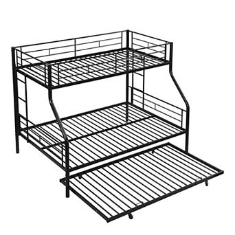 Twin Over Full Metal Bunk Bed with Trundle and Storage Space