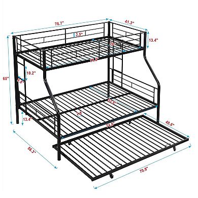 Twin Over Full Metal Bunk Bed with Trundle and Storage Space