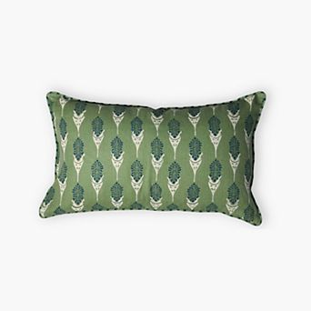 Lumbar Throw Pillow Cover Linen Block Print