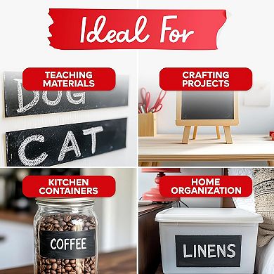 Black Chalkboard Tape Removable, Smudge Resistant Sticky Chalkboard Label Duct Tape
