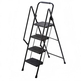 Lightweight 4-Step Steel Folding Ladder with Anti-Slip Pedals & Safety Handle for Home & Office