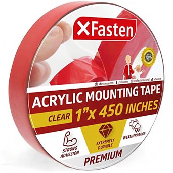 Double Sided Acrylic Mounting Tape Removable, Clear, 1-Inch x 450-Inch, Weatherproof Adhesive for Br