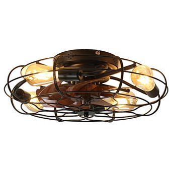 Loheer 19.7 Inch Industrial Caged Ceiling Fan with Light & Remote, Timer, Low Noise for Bedroom