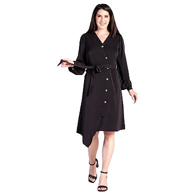 Women's Asymmetrical Hem Button-Up Wrap Dress