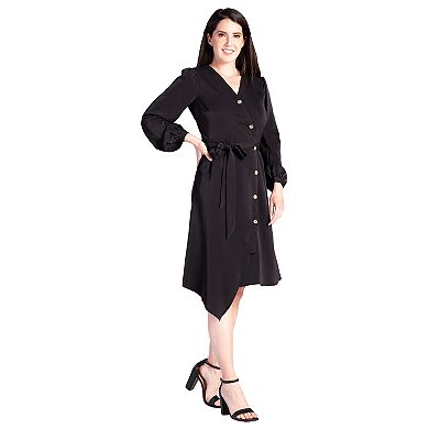 Women's Asymmetrical Hem Button-Up Wrap Dress