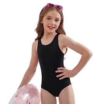 Charmo Girls 7-16Y Print Color Block Racerback Cutout Competition One Piece Swimsuit