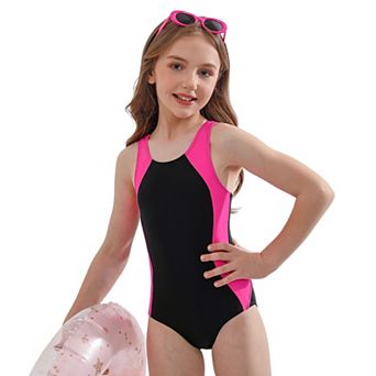 Charmo Girls 7-16Y Print Color Block Racerback Cutout Competition One Piece Swimsuit