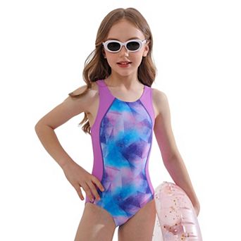 Charmo Girls 7-16Y Print Color Block Racerback Cutout Competition One Piece Swimsuit