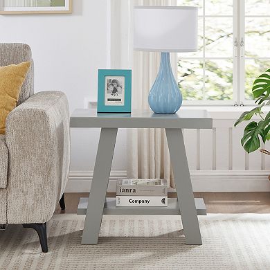 Athens Contemporary Wood Shelf Side Table