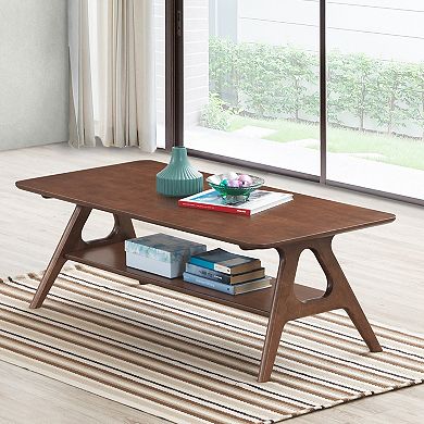 Arona Mid-Century Modern Wood Coffee Table with Shelf