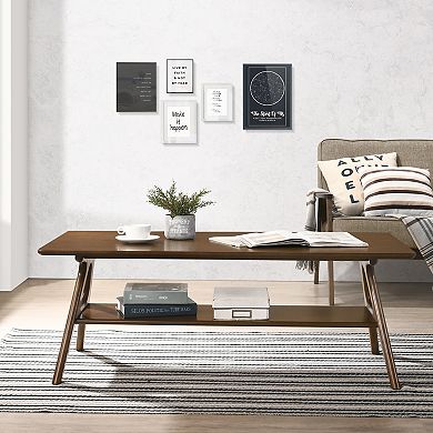 Arona Mid-Century Modern Wood Coffee Table with Shelf