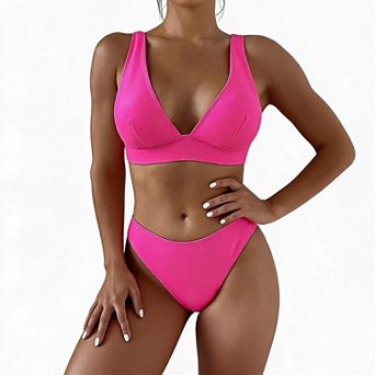 Bikini Set for Women Two Piece Swimsuit Fashion Deep V Bikini Tops High Waisted Bottoms