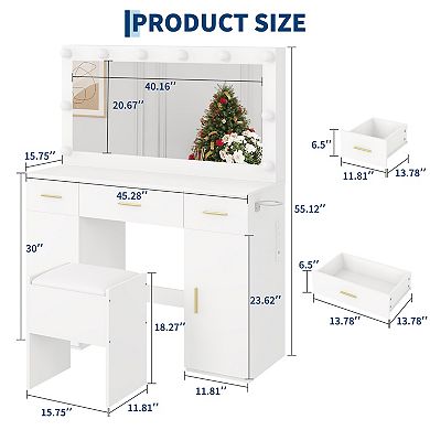 45 in Makeup Vanity Desk with Mirror and Lights