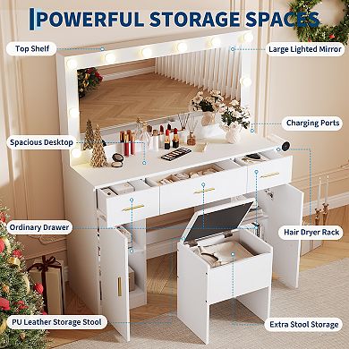 45 in Makeup Vanity Desk with Mirror and Lights