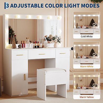 45 in Makeup Vanity Desk with Mirror and Lights